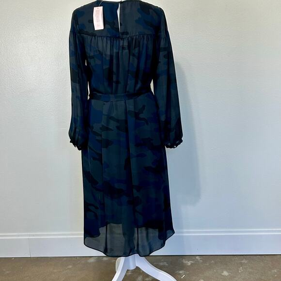 NWT Banana Republic Dress Navy Black Camo 2P Belt Sheer Flowy Long Sleeve Formal - Picture 4 of 13
